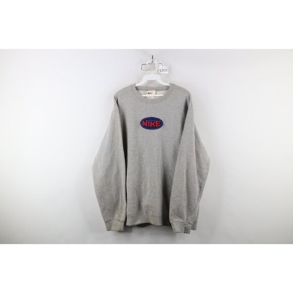 Vtg 90s Nike Athletics Mens Large Distressed Spell Out Felt Patch Sweatshirt USA